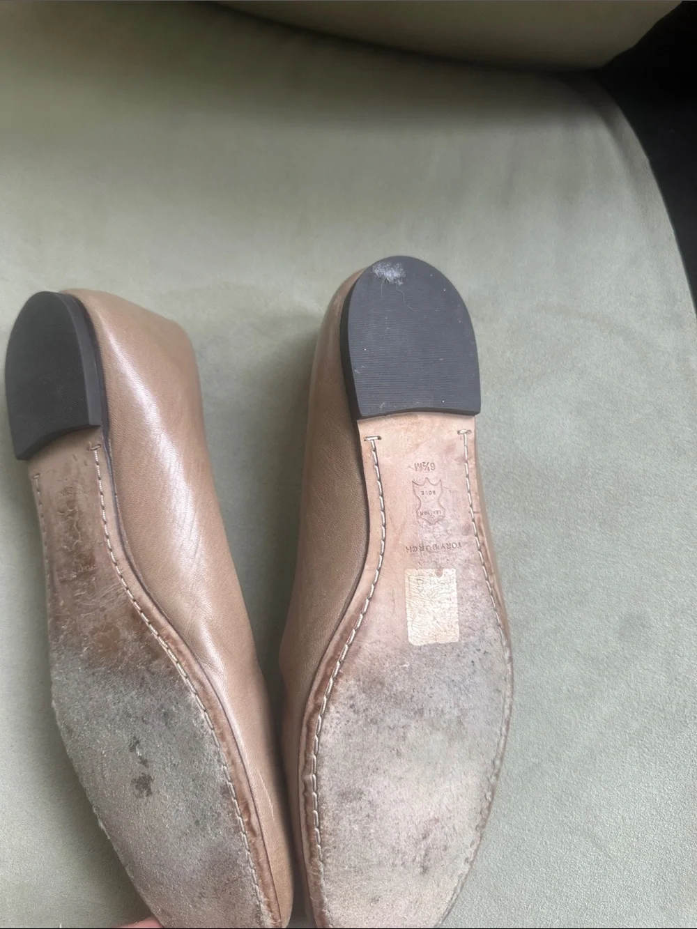 Tory Burch Blush Taupe Square-Toe Logo Ballet Flats